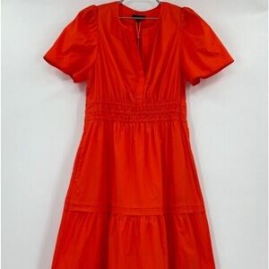 Quince Red Organic Cotton Tiered Maxi Dress sz M Women's Pockets Poplin Fabric